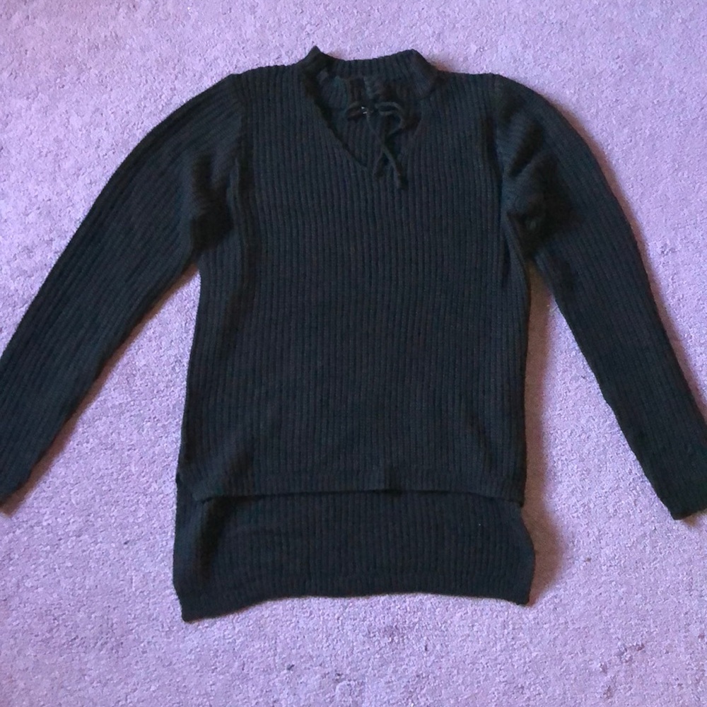Say What? Black Choker Neck Sweater Bow Medium